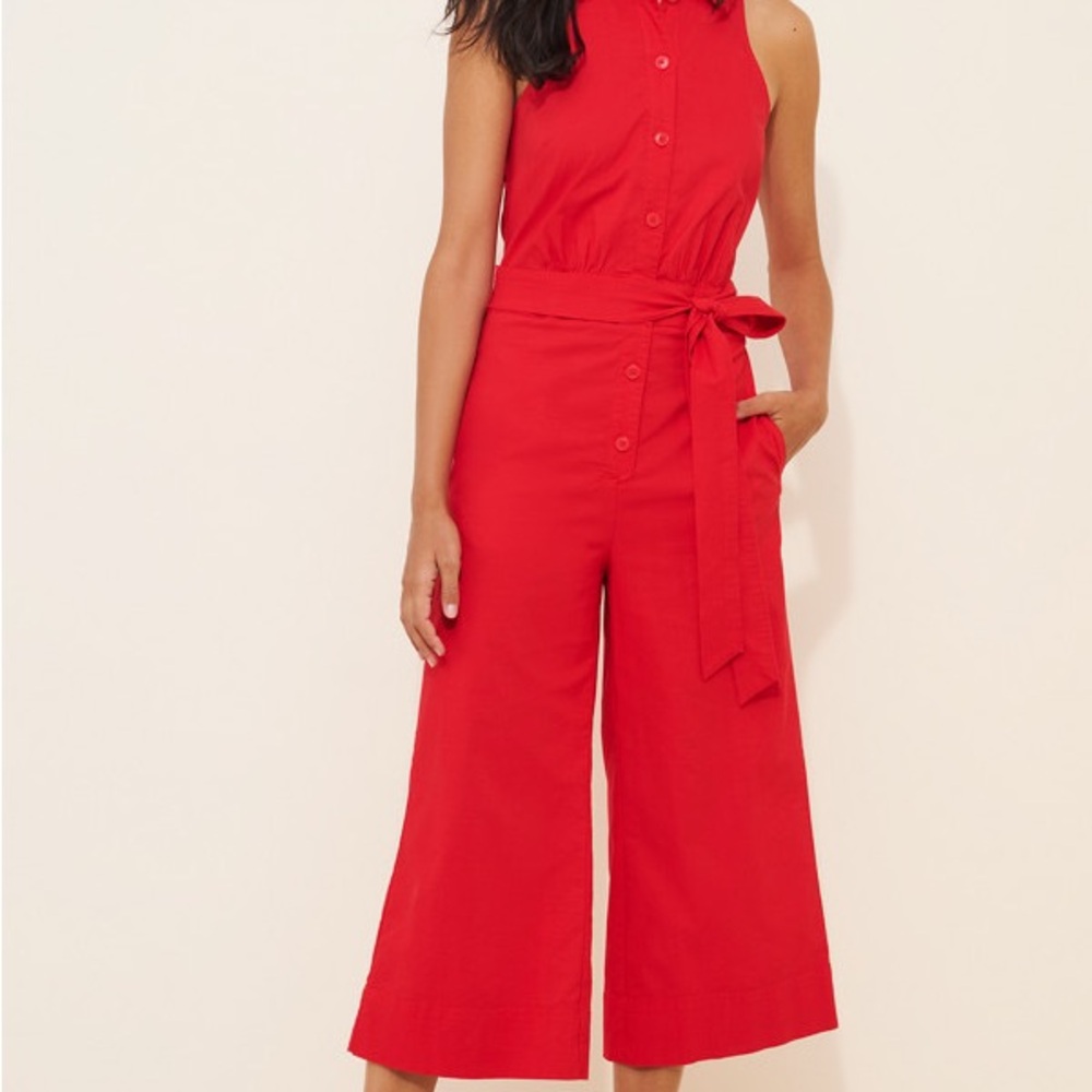 Anthropologie Maeve red halter jumpsuit